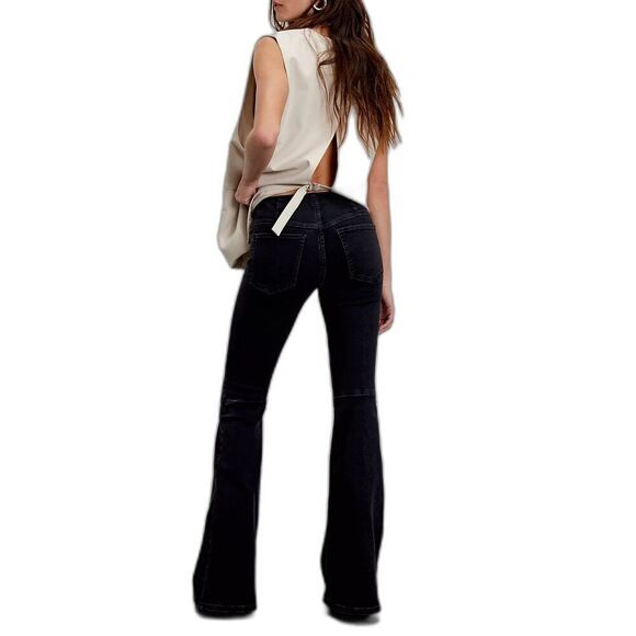 NWT We The Free Women's Dark Wash Penny Pull On Flare Jeans Rinse Black Size 26 - Picture 2 of 6